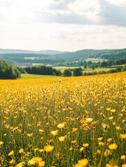 Yellow flower field with hills