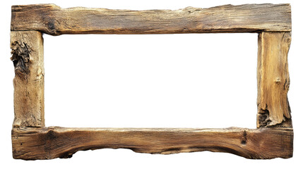 Rustic rectangular wooden frame of light wood with knots on a transparent background