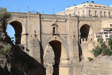View of the Puente Nuevo - New Bridge - is a bridge structure in the city of Ronda in the Andalusian province of Malaga in southern Spain 