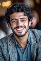 Fototapeta premium Man with Curly Hair Smiling