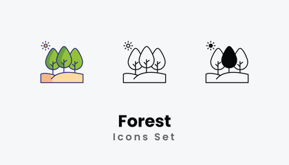 Forest Icons thin line and glyph vector icon stock illustration