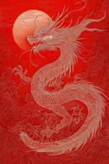 Fototapeta premium Majestic Dragon in the Crimson Sky
