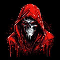 grim reaper skull wearing red jacket