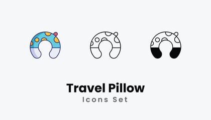 Travel Pillow Icons thin line and glyph vector icon stock illustration
