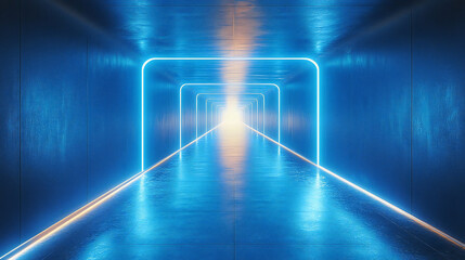 Futuristic Tunnel with Blue LED Lights