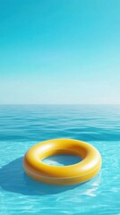 Obraz premium Bright yellow float ring on tranquil turquoise sea under clear blue sky, AI