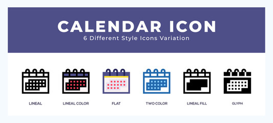 Calendar icon symbol. isolated. vector illustration with different styles