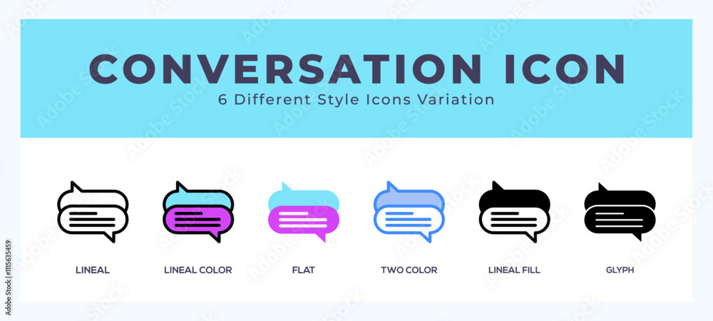 Poster conversation icon set with different styles. icons designed in filled. outline. flat. glyph and line