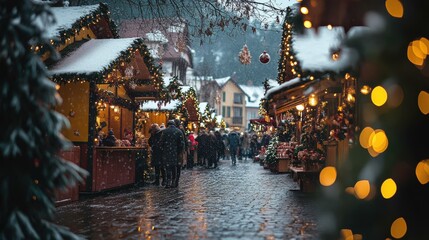 Obraz premium Fairy Tale Winter Street with Residents Singing Christmas Carols