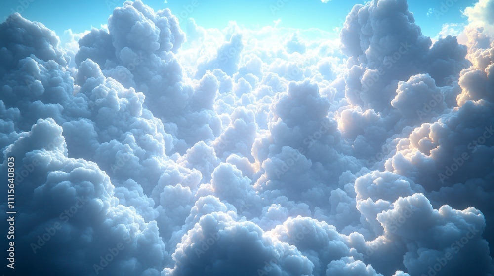 Poster a calm sky filled with soft cumulus clouds gently floating by creating a serene atmosphere perfect f