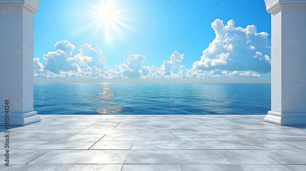 Poster a beautiful sky painted with soft cumulus clouds drifting across the horizon creating a calming and 