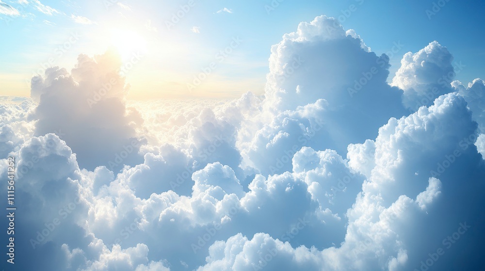 Poster a beautiful sky painted with soft cumulus clouds drifting across the horizon creating a calming and 