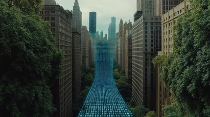 A blue digital binary code flowing across a computer screen creating a high-tech futuristic atmosphere ideal for tech-themed designs cybersecurity and digital technology visuals.