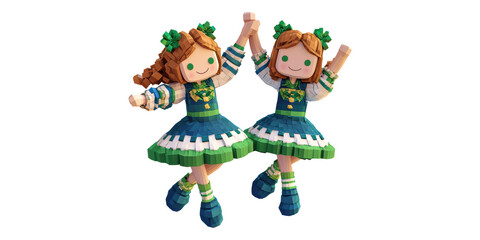 Fototapeta premium Dancing Leprechaun Girls Isolated On Transparent Background