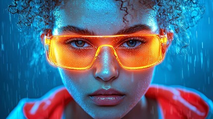 Dynamic young athlete in rain urban setting digital art focus on health and performance