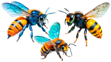 Vibrant Bees in Focus isolated on white background as transparent. PNG. AI GENERATED.