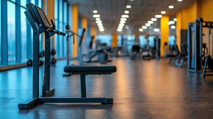 Fitness gym interior with health advisory board modern facility motivating environment