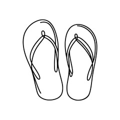 Linear flip flops icon. Black and white image of a hand-drawn flip flops. Vector illustration