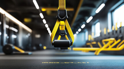 TRX suspension training area in gym with straps and core stability exercises.