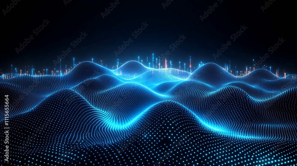 Poster abstract blue data waves in digital space representing technology and connectivity in a futuristic e