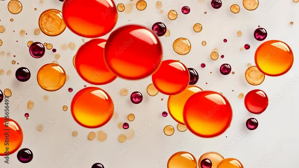 Poster colorful droplets floating against a light background create a vibrant abstract design