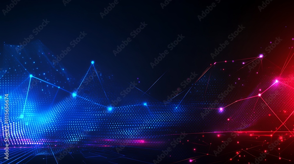 Poster abstract digital background with blue and red light patterns in a futuristic style suitable for tech