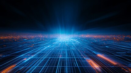 Obraz premium Abstract Digital Background of Vibrant Lights and Lines in a Futuristic Sci-Fi Landscape