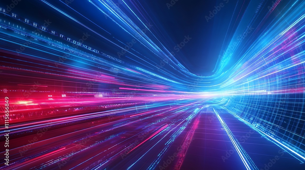 Aufkleber abstract digital background with bright blue and red light trails in a dynamic motion effect