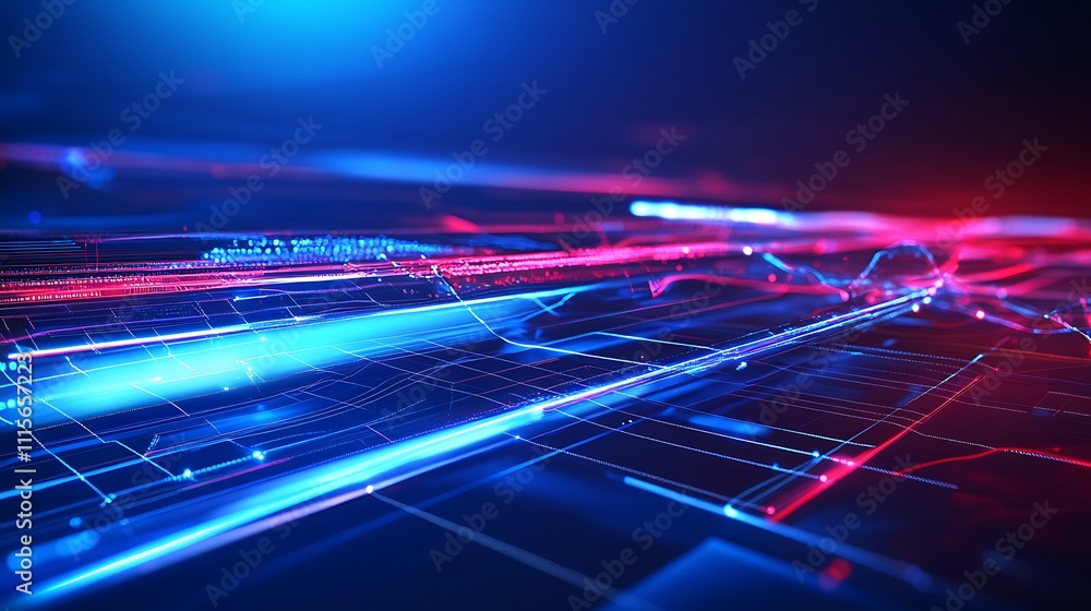 Poster abstract digital background with glowing lines and futuristic neon colors for technology and innovat