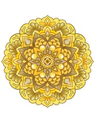 Light ornamental background with golden yellow mandala illustration in mehndi style