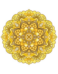 Light ornamental background with golden yellow mandala illustration in mehndi style