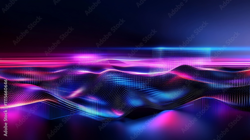 Aufkleber abstract digital landscape with vibrant neon colors and flowing patterns in a futuristic setting