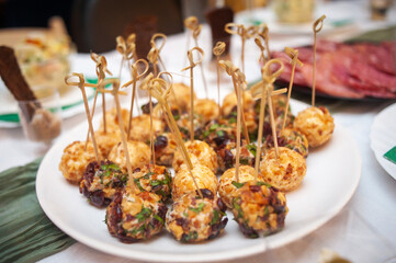 delicious snacks on a festive banquet table