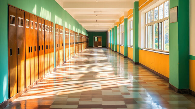 Empty school hallway, a silent testament to the passage of time and the fleeting nature of youth, where memories of laughter and learning linger in the air, waiting to be rediscovered.