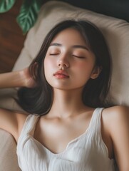 Fototapeta premium Woman relaxing on couch