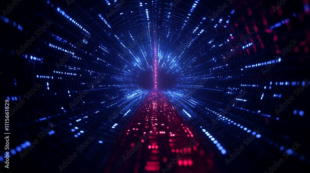 Aufkleber abstract digital tunnel with blue and red lights creating a futuristic and high-tech visual experien