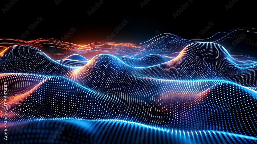 Poster abstract digital waves with colorful glowing lights in a dark background for modern technology conce