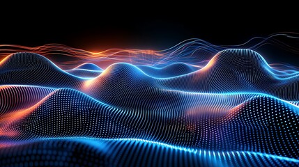Obraz premium Abstract Digital Waves with Colorful Glowing Lights in a Dark Background for Modern Technology Concepts