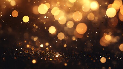 Abstract blurred lights in warm tones with sparkling glitter.