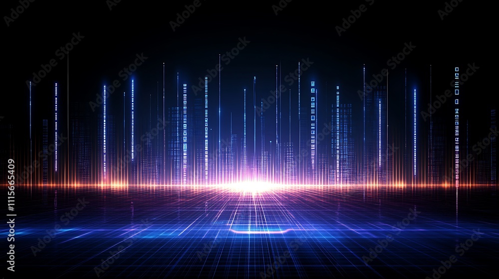 Poster abstract futuristic light lines with glowing particles in a dark background for digital technology c