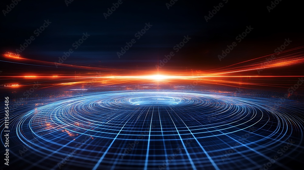 Aufkleber abstract futuristic light trails creating dynamic waves and patterns in a dark background with glowi