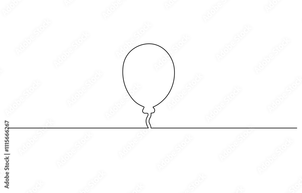 Poster card party invitation balloon one line continuous drawing doodle design vector, continuous one line 