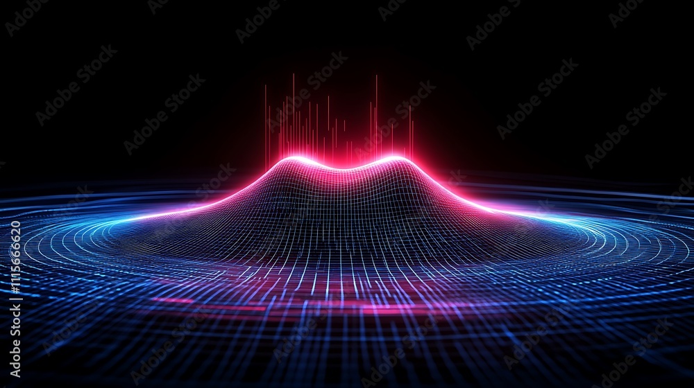 Poster abstract neon waveform with vibrant colors and dynamic lines on dark background