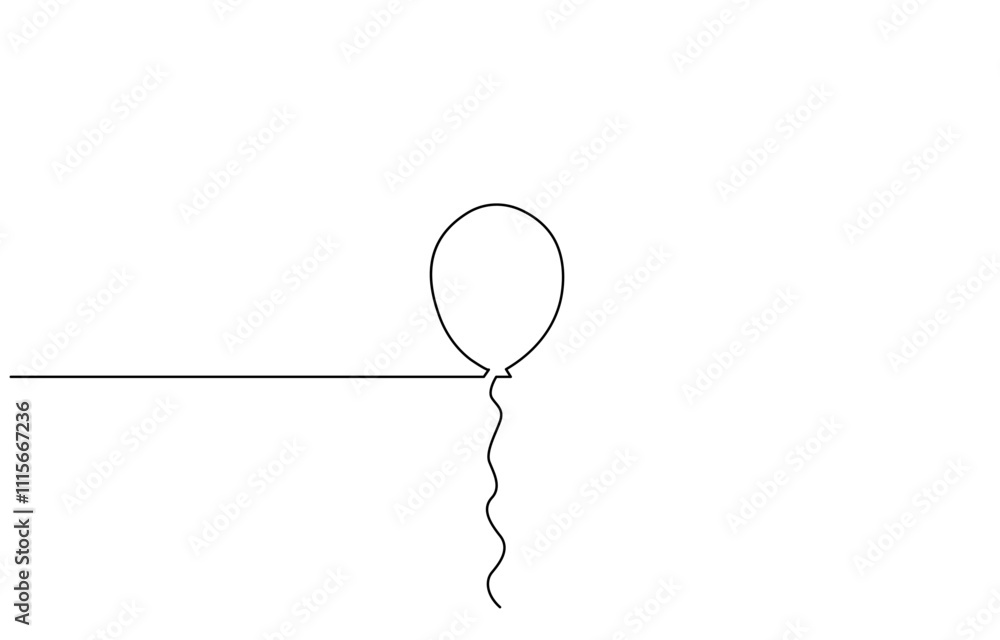 Poster card party invitation balloon one line continuous drawing doodle design vector, continuous one line 