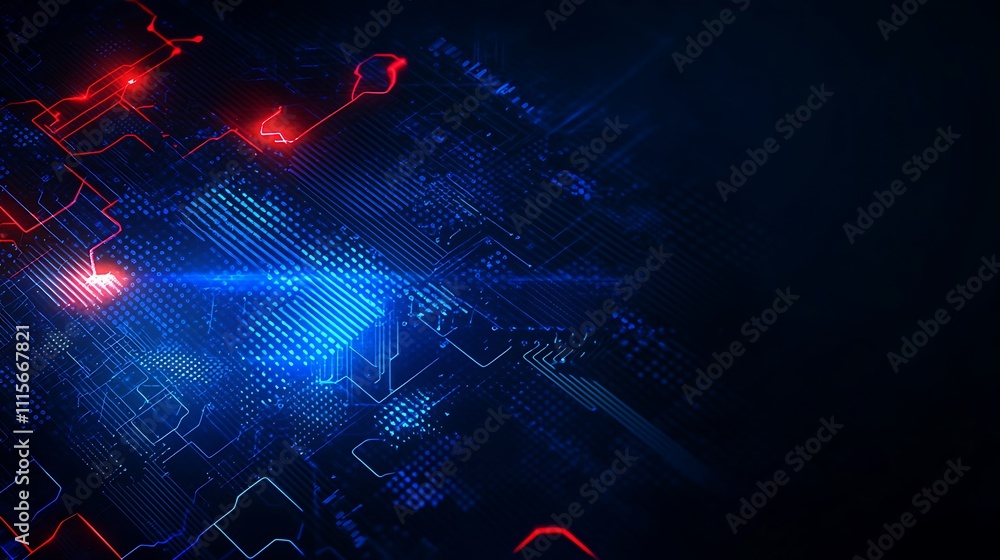 Aufkleber Abstract Technology Background with Glowing Lines and Textures in Red and Blue Color Scheme