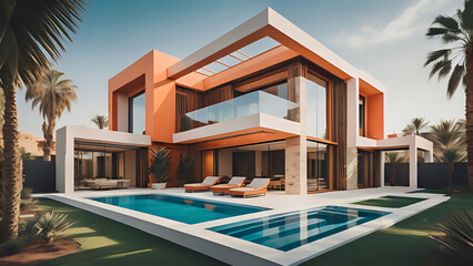 Fototapeta premium Luxus Villa mit Pool