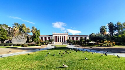 Exterior view of the National Archaeological Museum in Athens, Greece. The museum is situated on...
