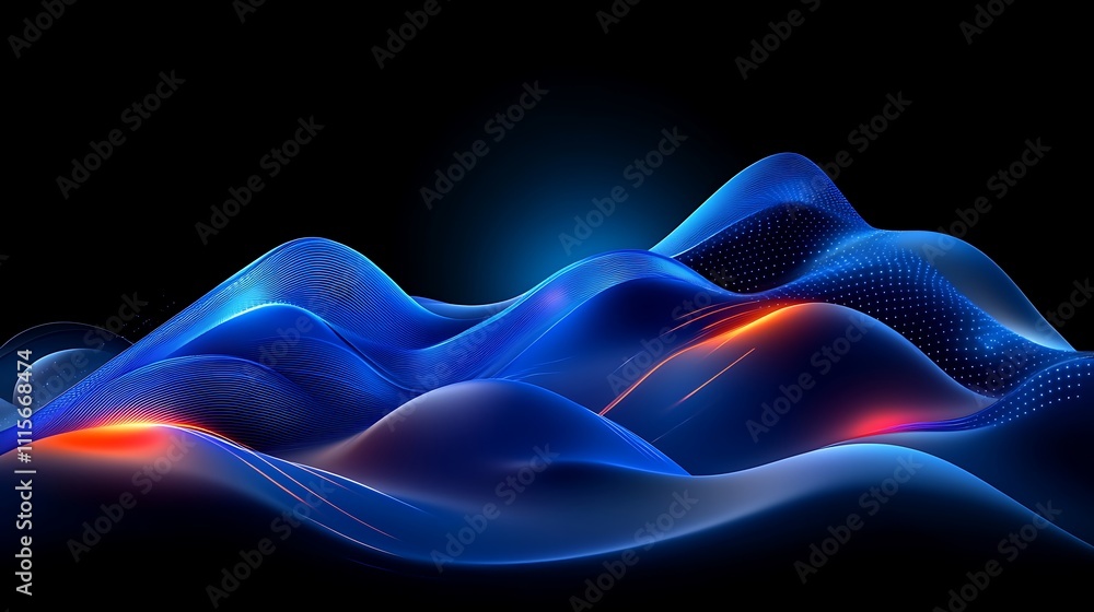 Poster abstract waves of blue and orange light on a dark background creating a stunning visual effect