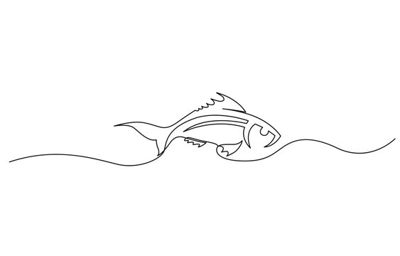 Abstract Line Fishing Icon On A Transparent Background,  Vector continious one line drawn fish icon.