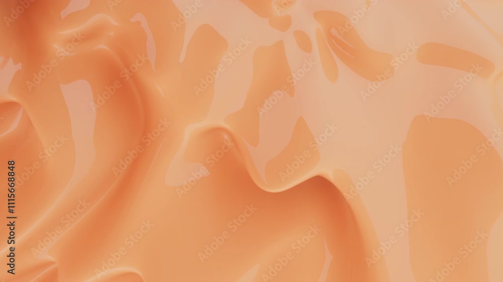 Poster abstract cosmetic peach looping animation background. smooth beige wavy cream or liquid. 3d renderin